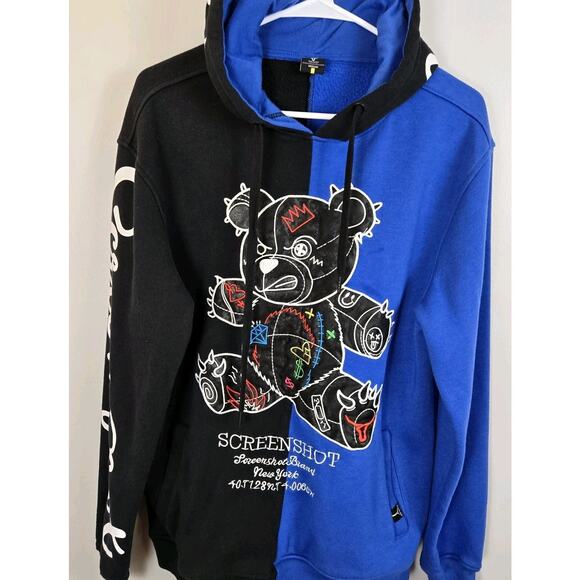 Screenshot Hoodie Men’s Medium Pullover New York COLORBLOCK BEAR Black Blue - Picture 1 of 6